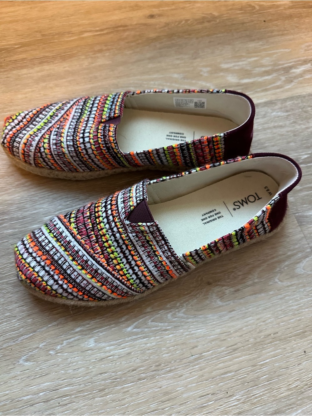 Toms Multicolor Woven Espadrilles with Burgundy Trim